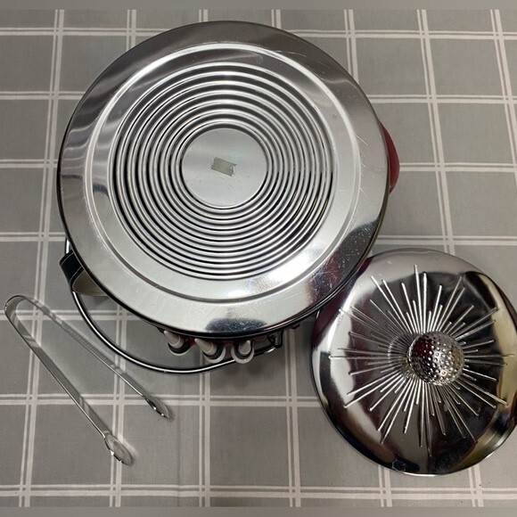 Vintage MCM Golf Theme Ice Bucket Silver Red Black Ice Tongs Golf Tee - Picture 8 of 9